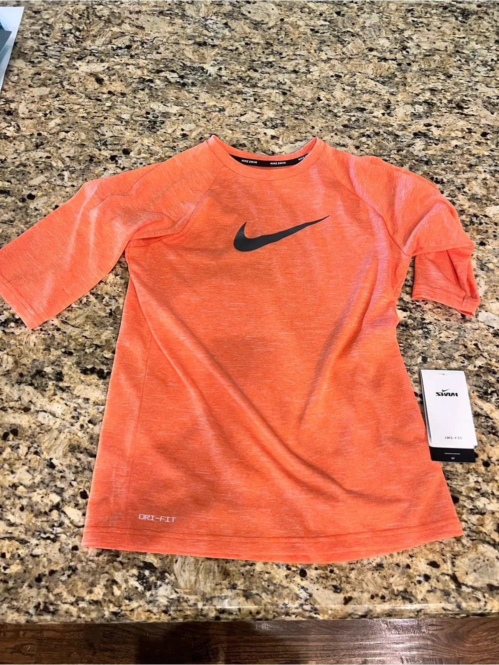 Nike Kids Orange Heather Dri-FIT Swim Rashguard with Black Swoosh